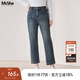 MsShe【顯瘦直筒牛仔褲】大碼女裝2025新款秋裝胖mm開(kāi)叉九分褲子 牛仔深藍綠色現貨 3XL