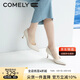 康莉（COMELY）單鞋女春季細(xì)跟尖頭高跟羊皮軟舒適底簡(jiǎn)約職業(yè)工作鞋 米白色 37 