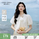 秋水伊人法式溫柔上衣2025年夏季新款簡約百搭蝴蝶結(jié)飄帶短袖襯衫 米白 M