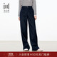 水云間女裝 簡(jiǎn)約亞麻直筒高腰闊腿褲牛仔褲長(cháng)褲2025秋季新款 藏青 M