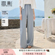 香影霧霾藍闊腿褲直筒女夏季2025新款蕾絲抽繩松緊腰寬松垂感褲子 藍色 L 165/88A/110-125斤