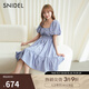 SNIDEL春夏泡泡袖釘珠方領收腰A字公主連衣裙SWFO242301 藍色 M （1）