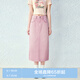 樂(lè )町牛仔半身裙女裝毛邊開(kāi)叉長(cháng)裙清新彩牛直筒半身裙 蝦肉粉(現貨) M