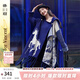 兩三事披肩斗篷外套女秋冬連帽長(cháng)款藍色毛衣開(kāi)衫外搭大衣梵高信使 藍色-y F