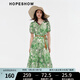 紅袖商場(chǎng)同款設計感茶歇裙夏季2024新款女裝 收腰V領(lǐng)沙灘度假印花裙 棕櫚綠花697 S