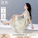 香影泡泡袖方領(lǐng)連衣裙女2025夏裝新款暈染漸變垂感海邊度假風(fēng)裙子 薄荷青檸綠 M 160/84A/95-110斤