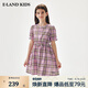 E·LAND KIDS衣戀夏季新品女童格紋泡泡袖蝴蝶結(jié)連衣裙 Purple紫色/75 165 cm
