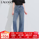 LAGOGO【100%天絲】透氣柔軟薄牛仔褲女拉谷谷夏季新款顯瘦直筒褲 深牛仔藍(N2) L