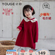 幼歌（YOUGE）冬季新品嬰幼紅色毛衣裙溫暖娃娃領(lǐng)連衣裙 紅色 90 cm
