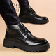 普步仕品牌馬丁靴男鞋2025新款秋冬季加絨切爾西皮靴男士高幫板鞋男短靴 黑色【單款】 38