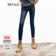 MO&Co.【Q暖丹寧】高腰修身彈力加絨牛仔褲顯瘦牛仔褲女摩安珂 牛仔藍色-第1批 S 26
