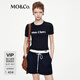 MO&Co.【秦嵐同款】短袖T恤2025秋新品植絨印花正肩上衣MBE3TEET08 藍(lán)黑色 M /165