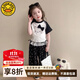 G.DUCKKIDS小黃鴨童裝女童短袖套裝夏季新款洋氣韓版休閑小女孩夏裝兩件套薄 黑白色 130 (建議115-125cm 5.2-7周歲)