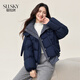 熙世界（sllsky）鴨絨保暖羽絨服假兩件秋冬新款女裝厚外套冬季長(cháng)款百搭衣服 藏青色 L