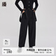 播黑色休閑褲女秋冬新款設(shè)計(jì)感復(fù)古寬松直筒背帶褲DDQ4KD5409 K40黑色 S