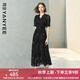 顏域黑色連衣裙女2025夏季新款收腰輕熟風(fēng)高級感短袖木耳邊雪紡裙 黑花 XL