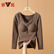 雅鹿石墨烯保暖內衣女長(cháng)袖帶胸墊固定杯加絨加厚2025秋冬季上衣打底衫 咖色 L 【100-120斤】