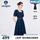 Navigare意大利小帆船短袖連衣裙女士夏季百搭A(yù)字裙時尚顯瘦復(fù)古牛仔長裙 海軍藍 L 碼
