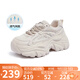 駱駝（CAMEL）老爹鞋女網(wǎng)布皮面拼接雙系帶厚底休閑鞋 L23S703108W 杏色透網(wǎng) 38