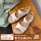 卓詩(shī)尼牛皮革涼鞋2025新款女士夏日外穿厚底顯高休閑媽媽涼鞋 米白色 36