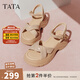 他她（TATA）涼鞋女鞋2025秋季新款休閑厚底法式氣質(zhì)時(shí)裝涼鞋女 杏色 36