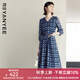 顏域七分袖V領(lǐng)連衣裙春裝女2024年新款女簡約氣質(zhì)格子中長款裙子 藍(lán)格 M