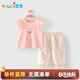 優(yōu)奇女童套裝夏季女寶寶洋氣可愛(ài)短袖T恤長(cháng)褲嬰幼兒夏裝衣服兩件套夏