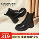 康奈（kangnai）冬季新款女靴時(shí)尚方跟馬丁靴牛皮厚底增高女鞋短靴18238027 黑色 37
