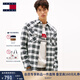 TOMMY JEANS25新款秋冬男裝純棉微抓絨法蘭絨復古漸變格紋襯衫外套22019 黑白格紋BDS S