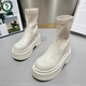 啄木鳥(niǎo)韓版松糕底馬丁靴女防水臺厚底小短靴小個(gè)子時(shí)尚彈力靴百搭瘦瘦靴 白色  36
