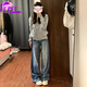 EPET灰色美式小碎花連帽衛衣女春秋季2025年新款chic上衣開(kāi)衫外套 圖片色 M 45-55kg