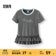 森馬（Semir）短袖T恤女印花撞色修身小眾2025新款夏季甜美荷葉邊上衣俏皮 深花灰00102 M