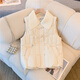 2025冬季新款翻領(lǐng)純色無(wú)袖拉鏈馬甲女寬松坎肩背心開(kāi)衫馬夾外套 米白色 爆款 L (85-110斤)