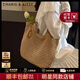 CharisKitty【高圓圓同款】小c&k草編托特包女2025新款編織包單肩包七夕禮物 CK女包-卡其色【送女友老婆走心】