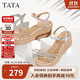 他她（TATA）絕美坡跟涼鞋女度假一字帶時(shí)裝涼鞋夏季7MY14BL4 銀色 37
