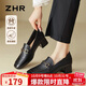 ZHR頭層牛皮單鞋女通勤風(fēng)粗跟皮鞋女方頭樂(lè )福鞋兩穿女鞋 KM01 黑色37