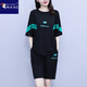 啄木鳥(niǎo)大碼時(shí)尚運動(dòng)休閑套裝女2025夏季新款印花衛衣五分褲短褲兩件套潮 黑色 3XL【155-175斤】