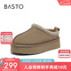 百思圖24冬簡(jiǎn)約戶外雪地靴厚底圓頭女短靴L6728DM4 卡其色 35