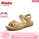 Bata一字帶涼鞋女2025夏季商場新款羊皮百搭厚底軟底涼鞋AVX07BL5七夕 杏/淺金 37