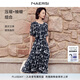 娜爾思（NAERSI）【精簡(jiǎn)通勤】時(shí)尚氣質(zhì)印花連衣裙女25夏（配腰帶） 暗藍色 L