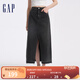 Gap女裝純棉開叉水洗A字牛仔半身裙百搭長裙640169 水洗黑 165/66A(27) 亞洲尺碼