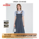 VEGA CHANG法式連衣裙女2025夏季新款假兩件顯瘦學(xué)院風(fēng)短袖長(zhǎng)裙 隕石灰（花邊領(lǐng)） L