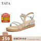 他她（TATA）絕美坡跟涼鞋女外穿一字帶時(shí)裝涼鞋秋季新款7UA03BL4 銀色 36