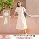 香影休閑吊帶裙套裝女夏季2025新款泡泡袖開(kāi)衫度假風(fēng)連衣裙兩件套 米色 M