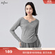 伊芙麗（eifini）蔣欣代言設計感大領(lǐng)開(kāi)口羊毛打底T恤女秋裝新款百搭上衣 夾花灰 M 160/84A