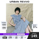 UR2025夏季新款女裝復(fù)古牛仔荷葉邊牛仔連衣裙UWG850114 藍(lán)色 L