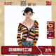 BJHG不計后果貓和老鼠聯(lián)名 復古V領毛衣女款秋冬條紋休閑慵懶高級開衫 活力橘 S