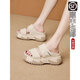 百麗踏拖鞋女2025年新款夏季外穿超火涼拖鞋百搭厚底增高一字拖女鞋 米白色 36