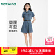 熱風(fēng)牛仔連衣裙2025年夏季新款女士收腰腰帶連衣裙法式修身襯衫裙 06蘭色 L
