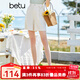 betu百圖女裝短褲女夏ins風(fēng)簡(jiǎn)約多色休閑短褲女高腰闊腿褲短褲女2204T57 杏色 L